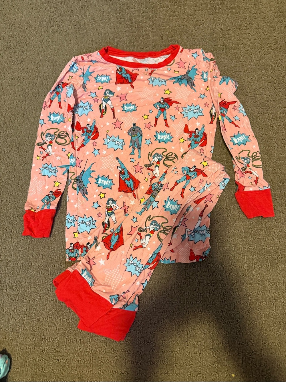 Little Sleepies Pink Superhero Pajama Set with Red Trim